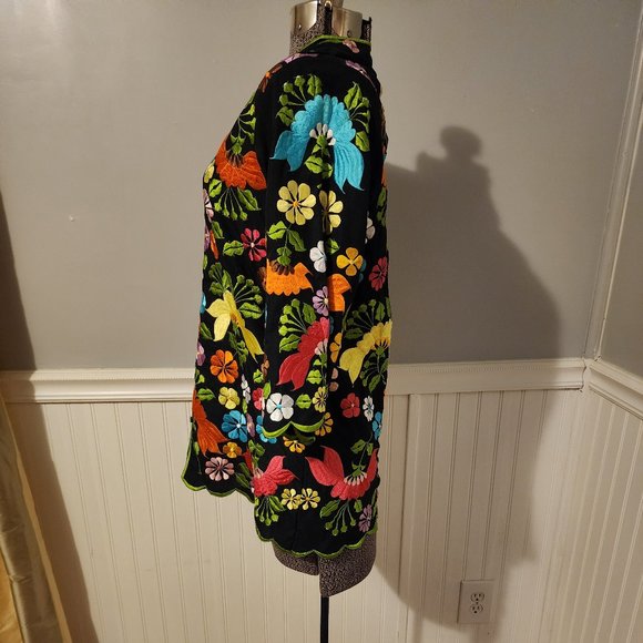 1960's-70's Leandra Crochet & Embroideries Label Tunic Top W/Colorful Embroidery - Picture 2 of 9